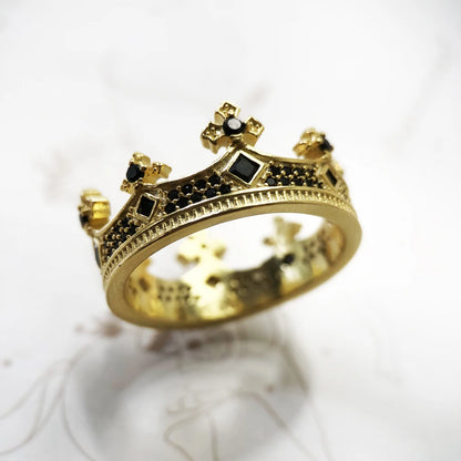 Damen-Ring königliche Krone golden viktorianisch aus Sterlingsilber