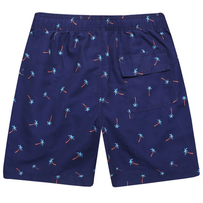 Kurze Herren-Shorts aus Polyester mit atmungsaktivem Mesh-Futter, elastischem Bund und Seitentasche – ideal für Sport und Strand.