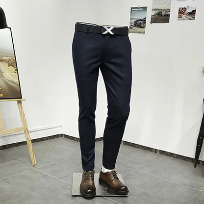 50% Wolle Männer Lange Anzüge Hosen Slim Fit Tiefblau Mode Hochzeit Bräutigam Tragen Herbst Frühling Büro Täglichen Hosen Mode Korea