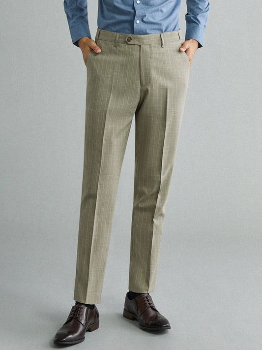 Männer Kleidung Khaki Streifen Freizeit Anzüge Hosen 2025, Herbst Business Mann Casual Stil Plus Größe 42, Hochzeit Bräutigam Kleid Hosen