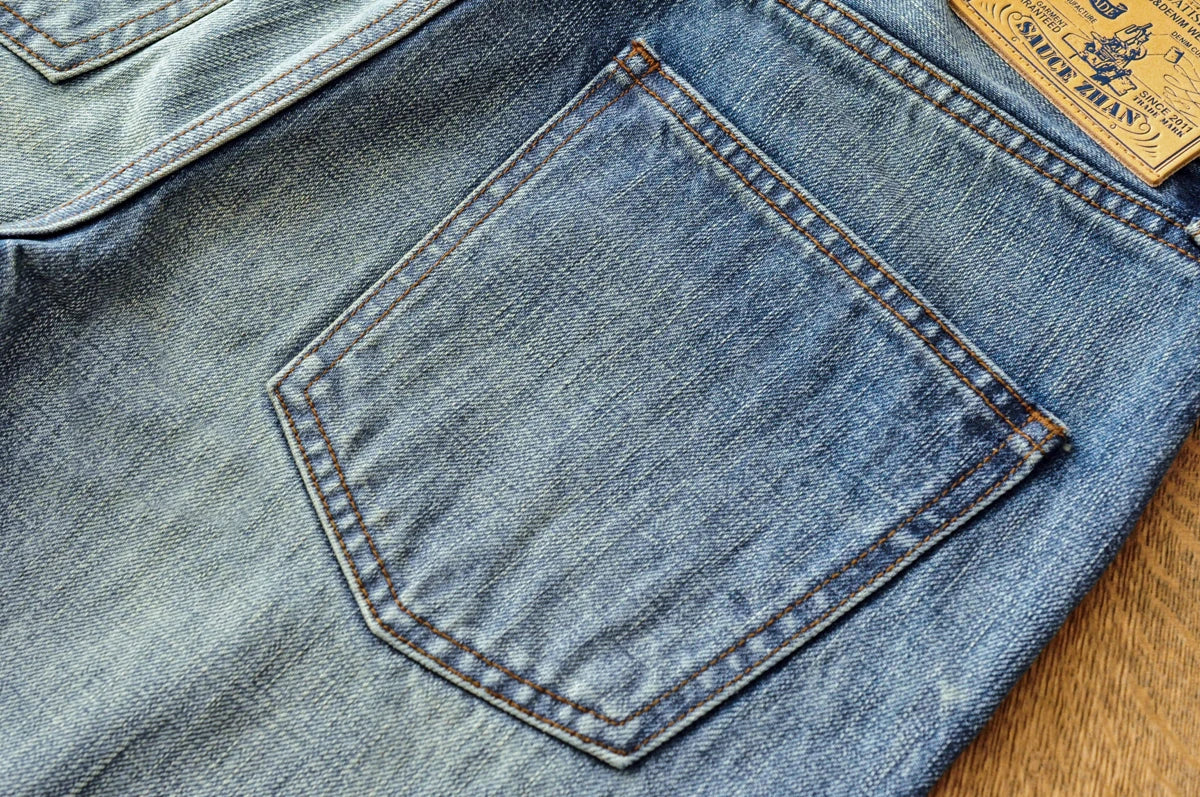 Herren Jeans im Used-Look mit Schnurrbart-Effekt aus Selvedge-Denim