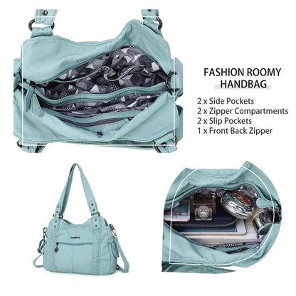 Damen-Schultertasche Aus PU-Leder Mit Reißverschluss Und Innenfächern Großes Stauraumvolumen
