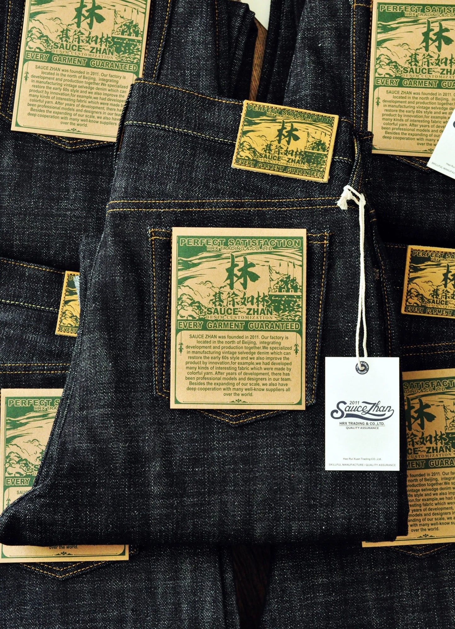 Herren Jeans im Vintage-Stil aus Selvedge Raw Denim mit Silber-überzogenen Knöpfen