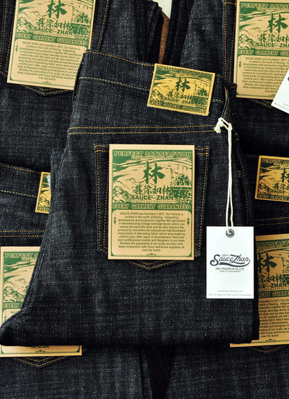 Herren Jeans im Vintage-Stil aus Selvedge Raw Denim mit Silber-überzogenen Knöpfen