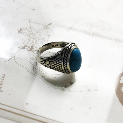 Damen-Ring oval blau ethnisch energetisch aus Sterlingsilber