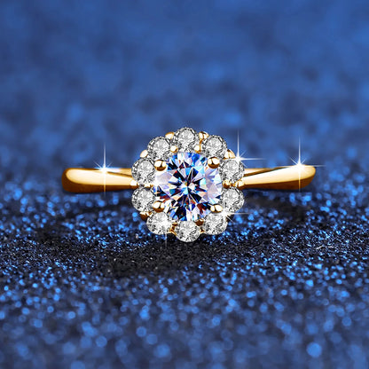 Damen-Ring Mit Moissanit 0,5 Karat Blüten-Design Aus Sterlingsilber 925 Schmuck Geschenk