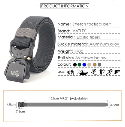 Herren-Gürtel mit 3,8 cm Breite aus Elastischem Material mit Schnellverschluss aus Aluminium für Militärlook