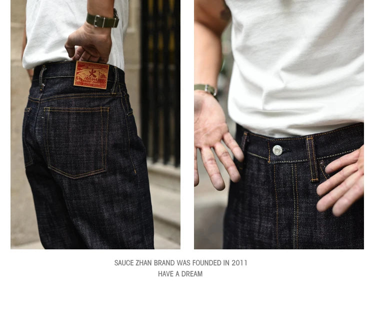 Herren Jeans im Taper Fit aus Raw Denim mit versilberten Knöpfen