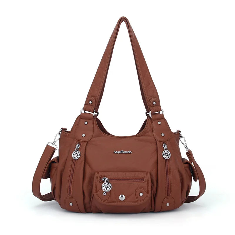 Damen-Schultertasche aus PU-Leder mit Reißverschluss und Mehrfachfächern Kompakter Alltagsbegleiter