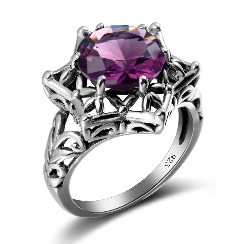 Damen-Ring Aus Sterlingsilber 925 Mit Amethyst Stein Und Davidstern Symbol Handgefertigter Schmuck Für Frauen