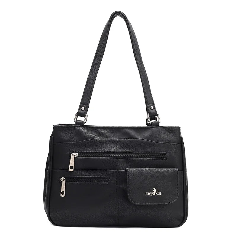 Damen-Handtasche Vintage Schultertasche mit Mehrfachfächern und große Kapazität für iPad und Smartphone