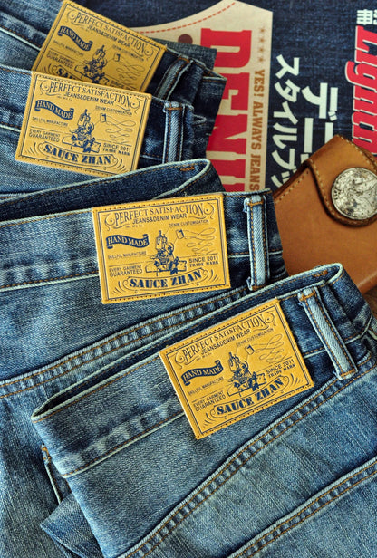 Herren Jeans im Used-Look mit Schnurrbart-Effekt aus Selvedge-Denim