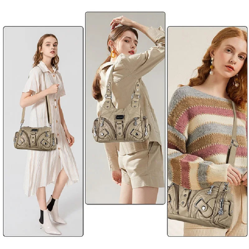 Damen-Handtasche Kleine Tote Mit Mehrfachfächern Aus Weichem Material Für Alltag Und Freizeit