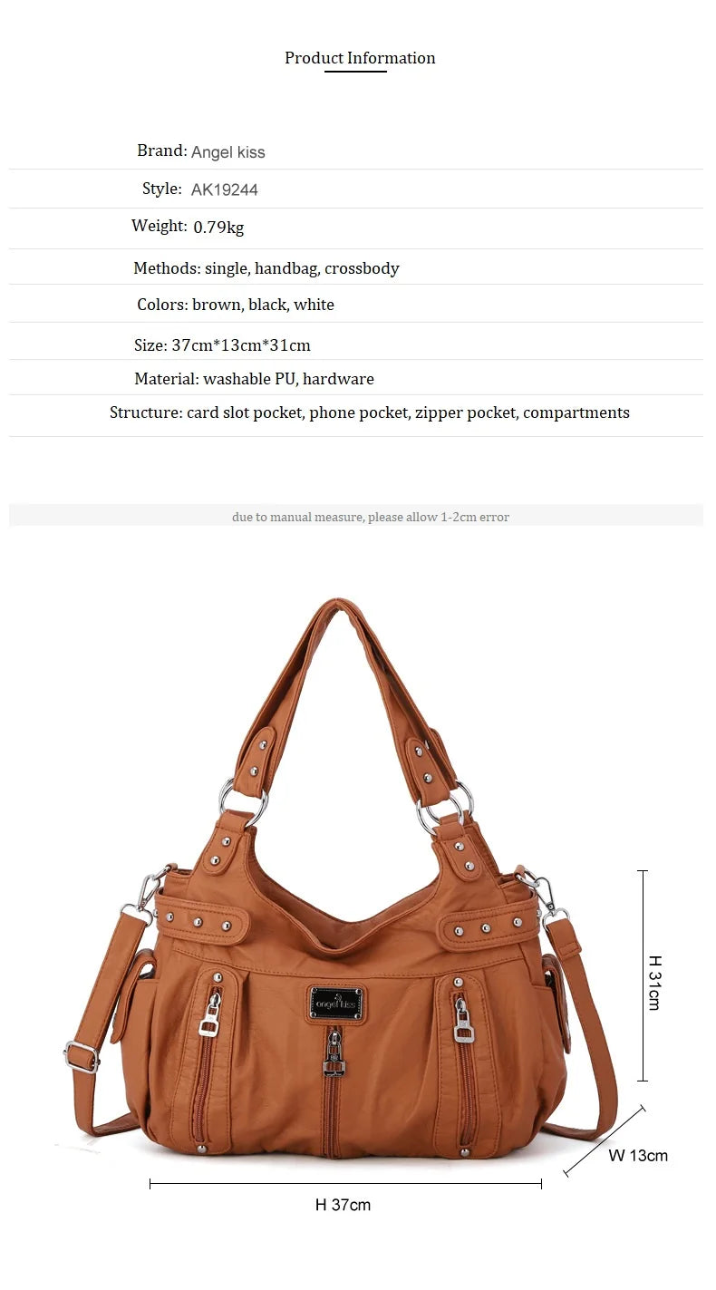 Damen-Schultertasche aus PU-Material Mit Großem Fassungsvermögen und Reißverschluss für Alltag und Freizeit