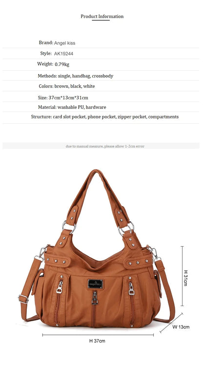 Damen-Schultertasche aus PU-Material Mit Großem Fassungsvermögen und Reißverschluss für Alltag und Freizeit