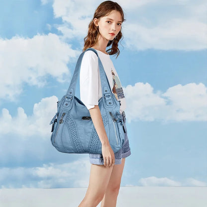 Damen-Schultertasche aus PU mit Mehrfachfächern, Reißverschluss und geräumigem Innenraum