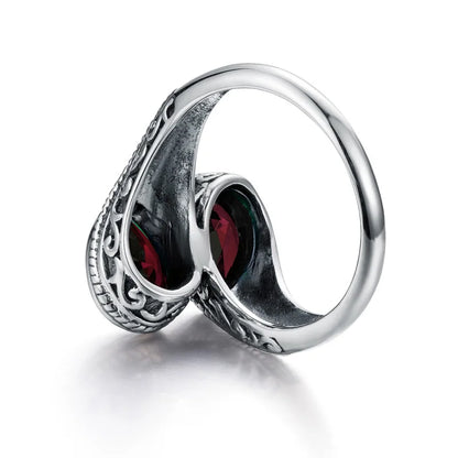 Damen-Ring aus Silber 925 mit zwei Granatsteinen im Vintage Gotischen Stil Eleganter Verlobungs- oder Jubiläumsschmuck