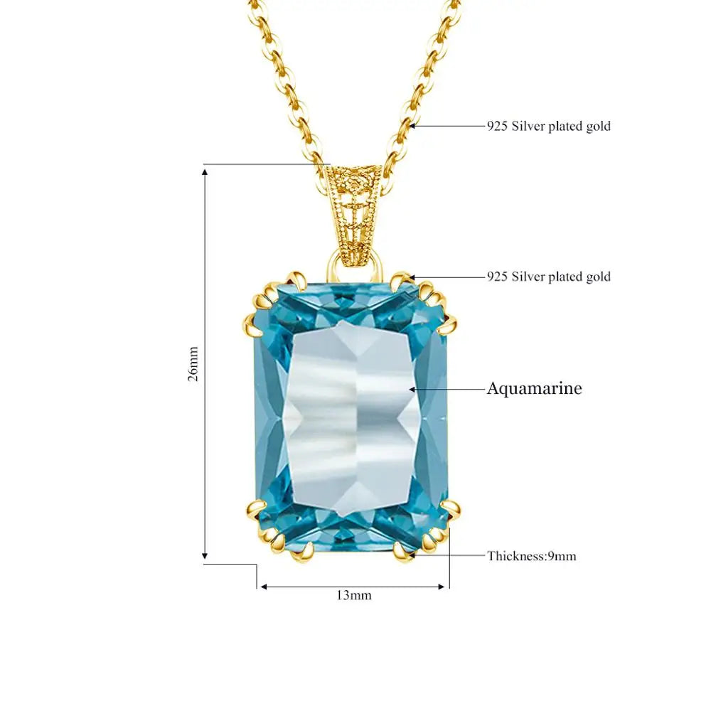 Damen-Halskette Aquamarin-Anhänger aus 925er Silber mit 18K-Goldbeschichtung Vintage-Stil