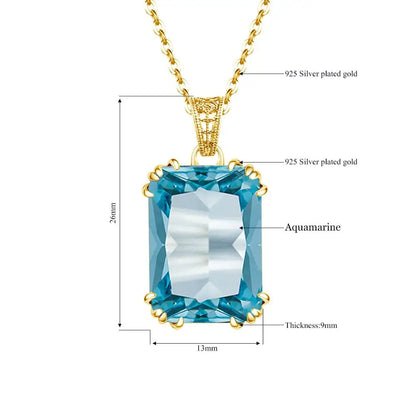 Damen-Halskette Aquamarin-Anhänger aus 925er Silber mit 18K-Goldbeschichtung Vintage-Stil