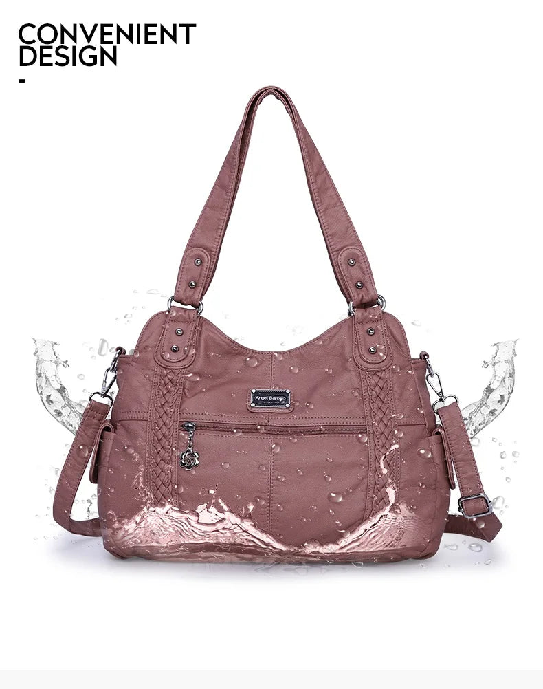 Damen-Handtasche aus PU-Leder mit Mehrfachfächern und Reißverschluss und verstellbarem Schultergurt