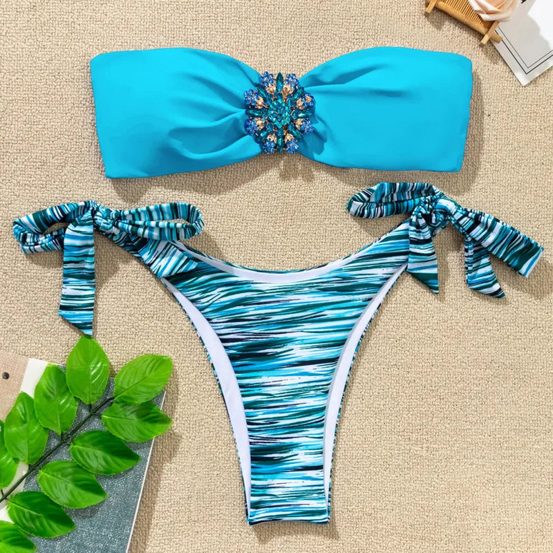 Plaid Bikini-Set für Damen mit Push-up-Effekt – ideal für Strand und Pool
