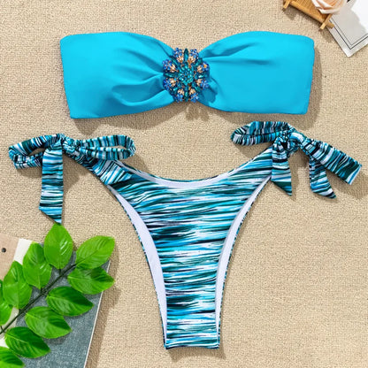 Plaid Bikini-Set für Damen mit Push-up-Effekt – ideal für Strand und Pool