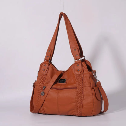 Damen-Schultertasche Silber PU-Leder mit Mehrfachfächern für Alltag und Freizeit