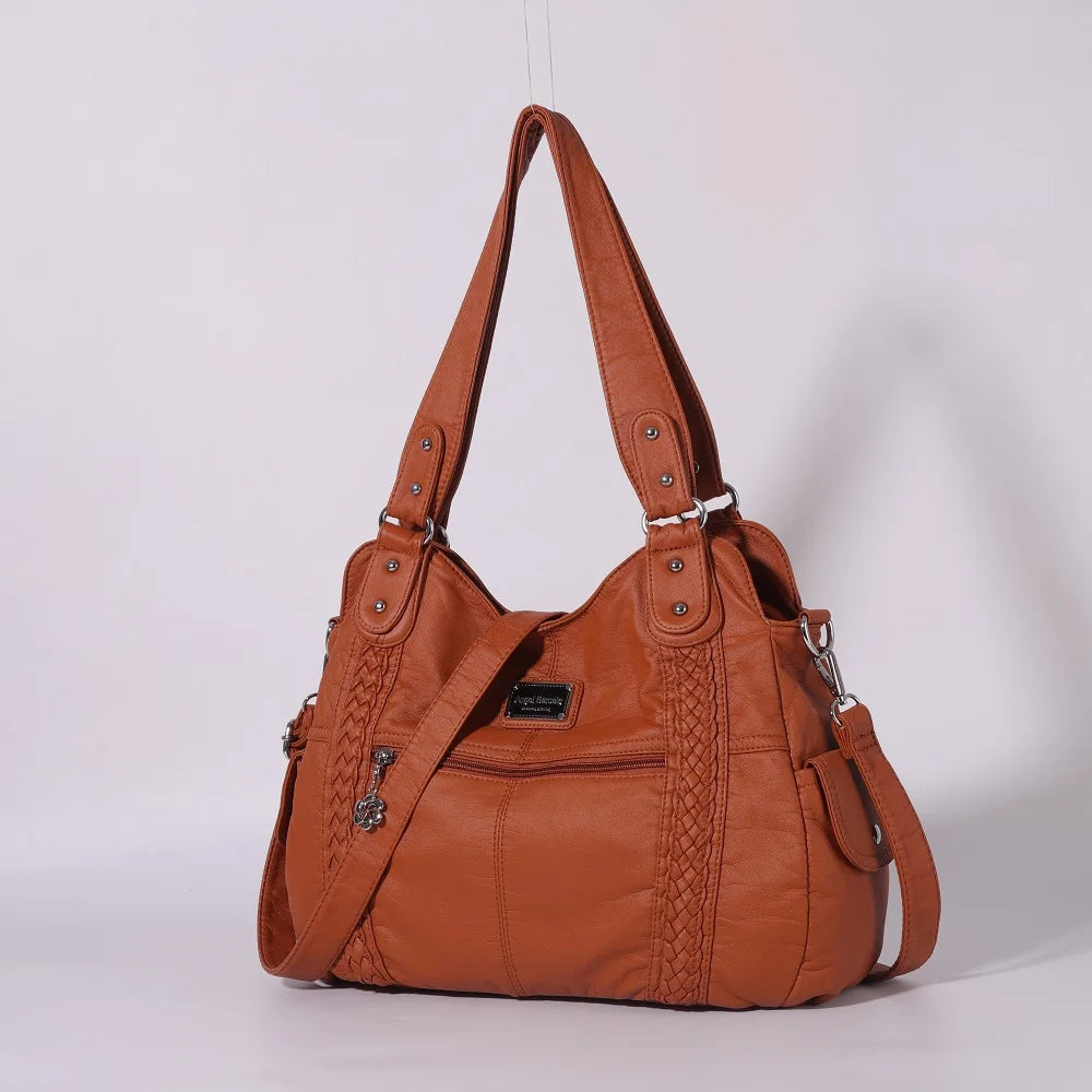 Damen-Handtasche aus PU-Leder mit Mehrfachfächern und Reißverschluss und verstellbarem Schultergurt