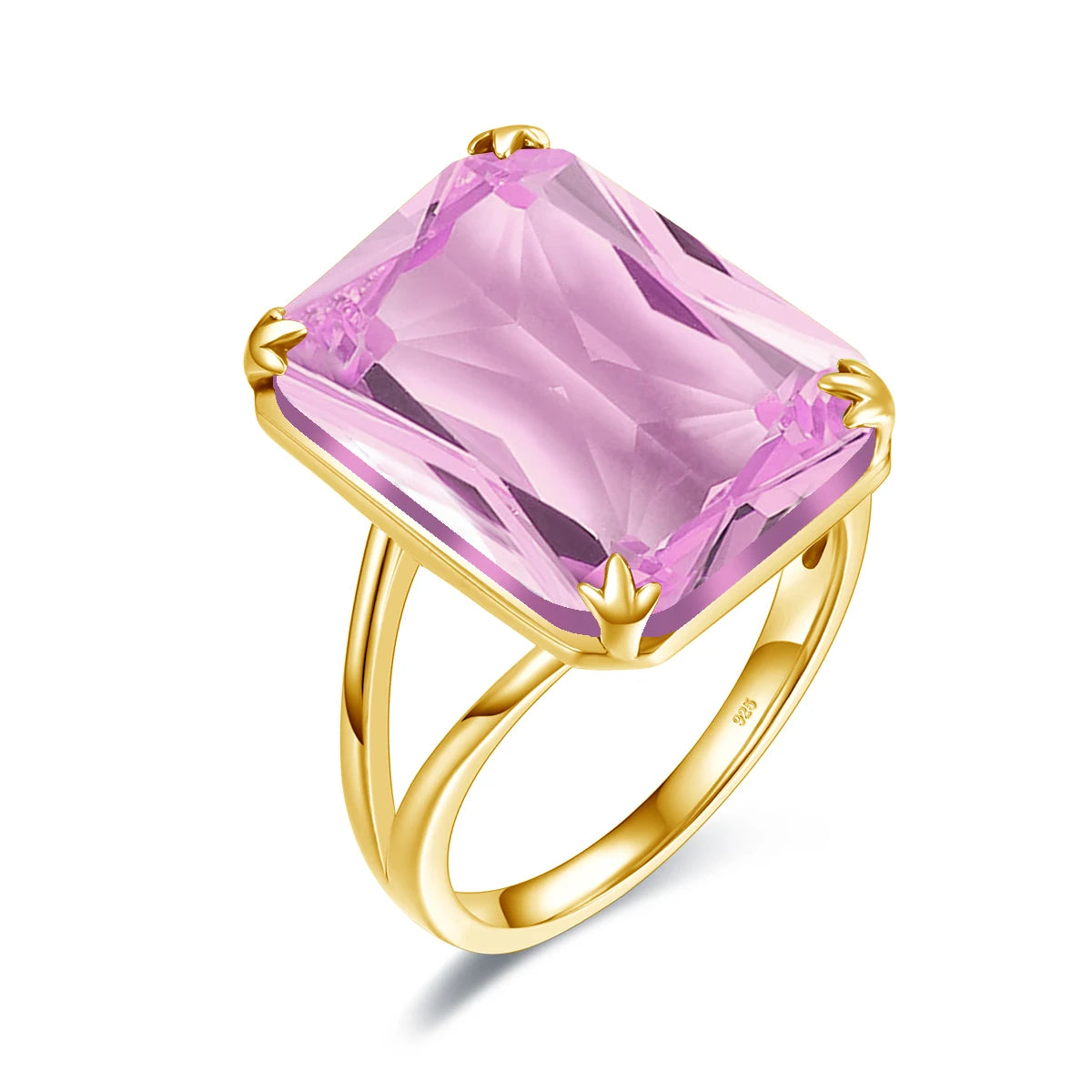 Damen-Ring Aus 925 Sterlingsilber Mit Gelbem Citrin Rechteckstein 13x18 mm Goldbeschichtet Festlicher Schmuck