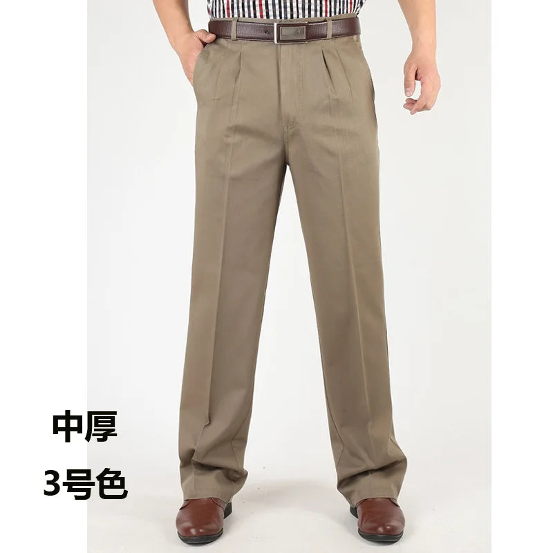 Männer Casual Hosen aus einfarbiger Baumwolle mit hohem Bund und Taschen