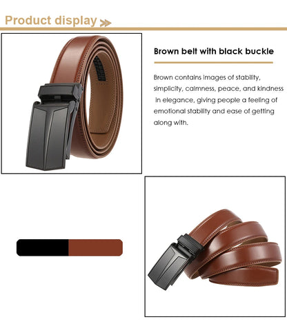 Herren-Gürtel Aus Echtem Leder Mit Automatischer Schnalle Braun 130 cm Länge 3,0 cm Breite