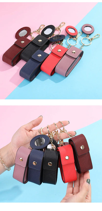 Damen-Kosmetiktasche Aus Echtem Leder Mit Spiegel Kompakt Und Luxuriös Im Mini-Format