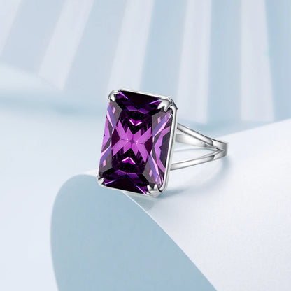 Damen-Amethyst-Ring aus 925er Sterlingsilber mit rechteckigem Stein 13x18 mm Feines Schmuckstück