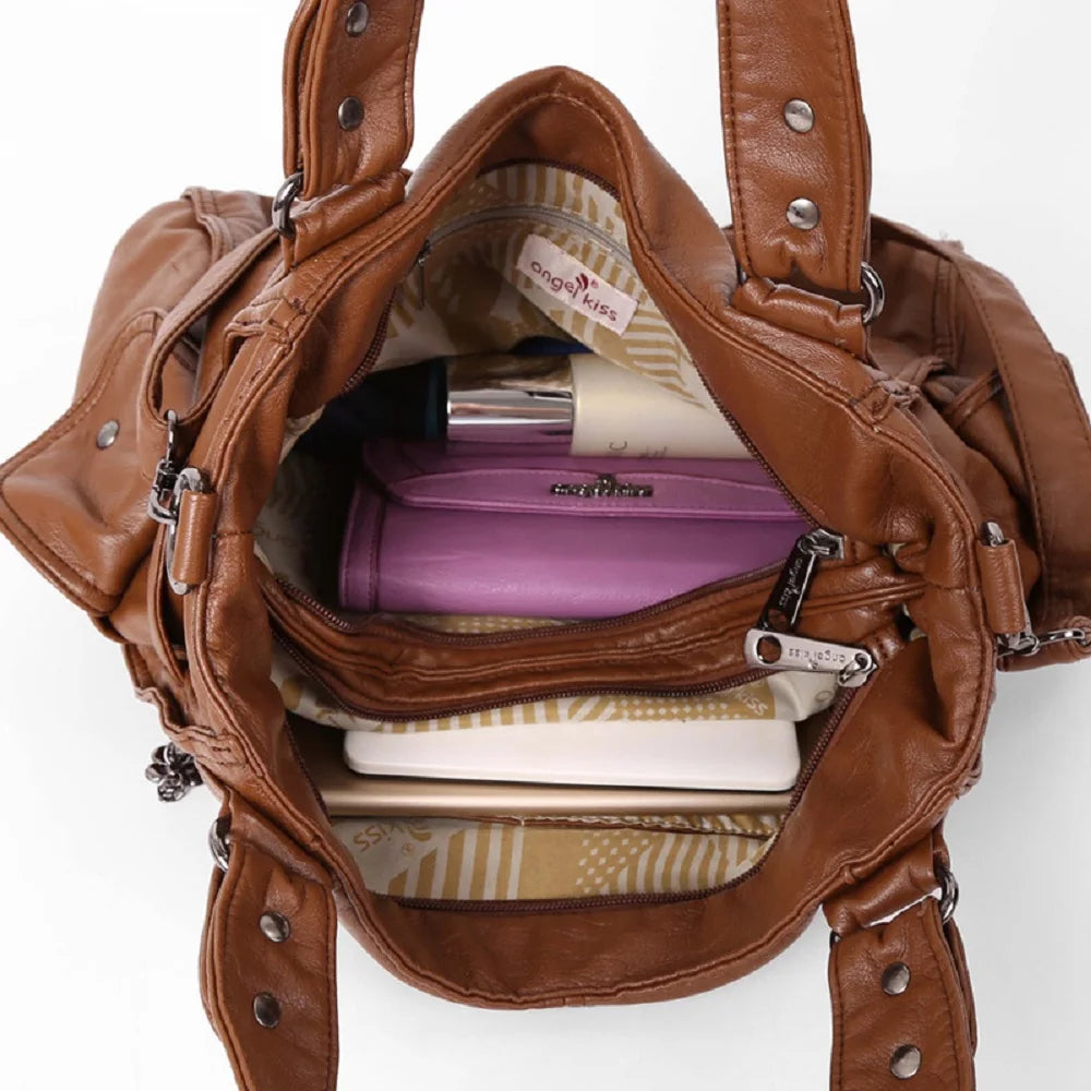 Damen-Handtasche Aus PU-Leder Im Vintage-Stil Große Schultertasche Mit Top-Griff Und Viel Stauraum