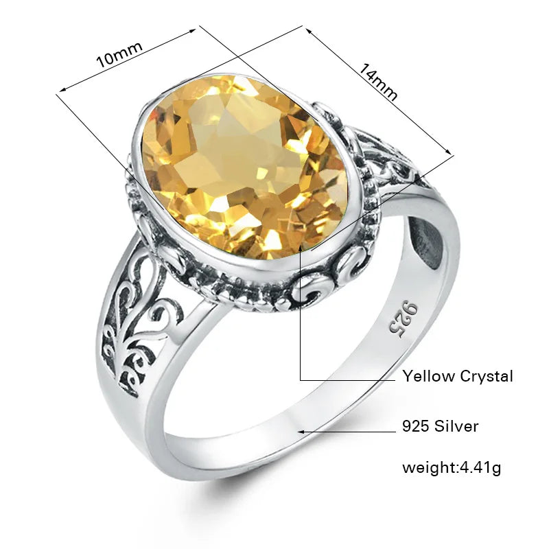 Damen-Ring Aus Silber 925 Mit Gelbem Citrin Oval Handgefertigt Bohemia-Stil Ideal Als Brautschmuck