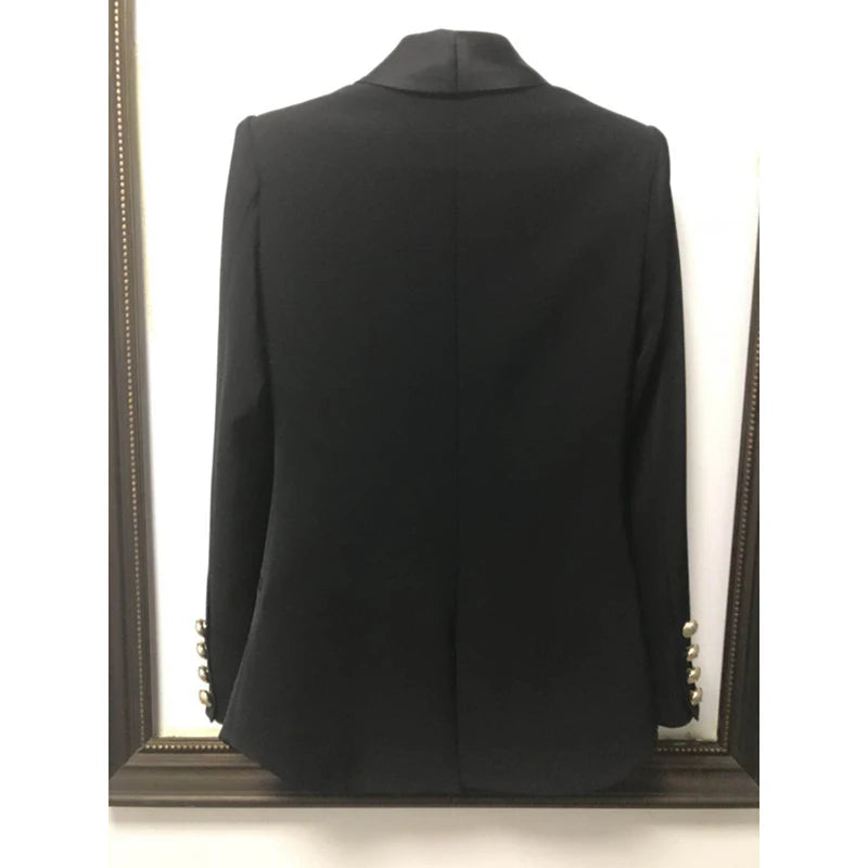 Damen-Blazer doppelreihig Schalkragen Schnürgürtel Löwenknopf elegant