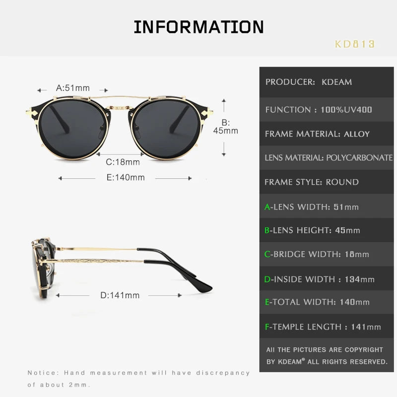 Sonnenbrille rund Steampunk Clip-On abnehmbar polarisiert Markenbox Herren