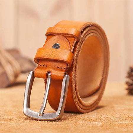 Herren Echtleder-Gürtel Braun Rindsleder 3,8 cm Stiftschnalle Vintage Jeans
