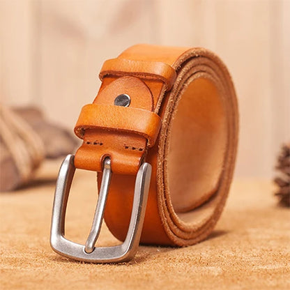 Herren Echtleder-Gürtel Braun Rindsleder 3,8 cm Stiftschnalle Vintage Jeans