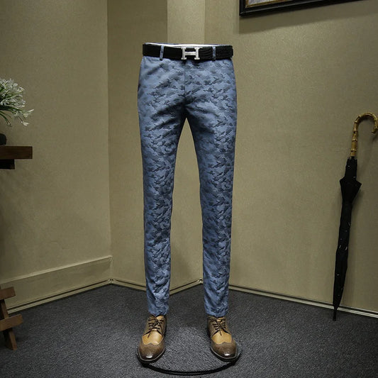 Herrenanzüge Hosen Blau Camouflage Bedruckt Mode Freizeitanzug Hose Slim Fit Büro Geschäftsmann Hochzeit Bräutigam Tragen Lange Hose