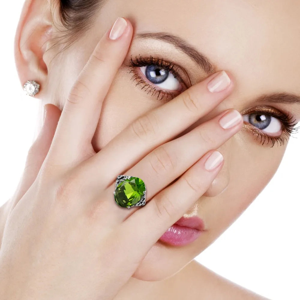 Damen-Ring mit Peridot Stein im Vintage-Stil Filigran Gefertigt aus Sterlingsilber 925