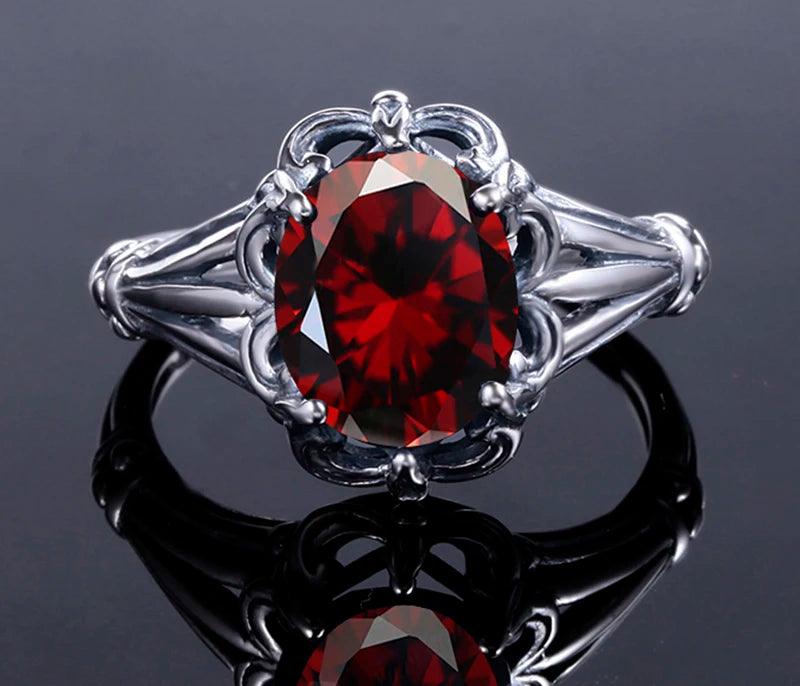 Damen-Eheringe Vintage Stil Aus 925er Sterlingsilber Mit Granatkristall Und Zirkonia