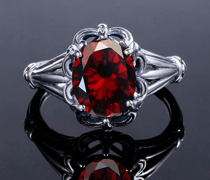 Damen-Eheringe Vintage Stil Aus 925er Sterlingsilber Mit Granatkristall Und Zirkonia