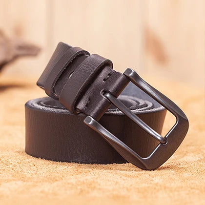 Herren Echtleder-Gürtel Erste Schicht Rindsleder Retro Stiftschnalle Designer Casual