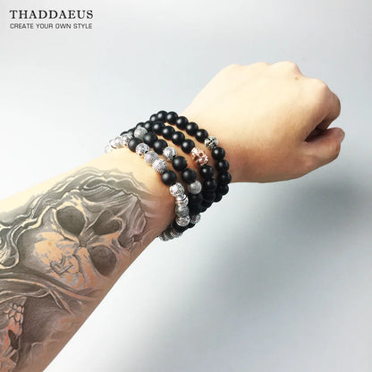 Damen-Armband Kreuz Perlen Obsidian Rebel aus Sterlingsilber