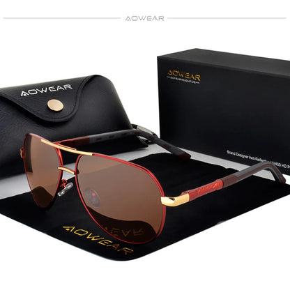 AOWEAR Luftfahrt Polarisierte Sonnenbrille Männer Aluminium Fahren Spiegel Sonnenbrille Männlich Marke Designer Retro Brillen Zubehör gafas