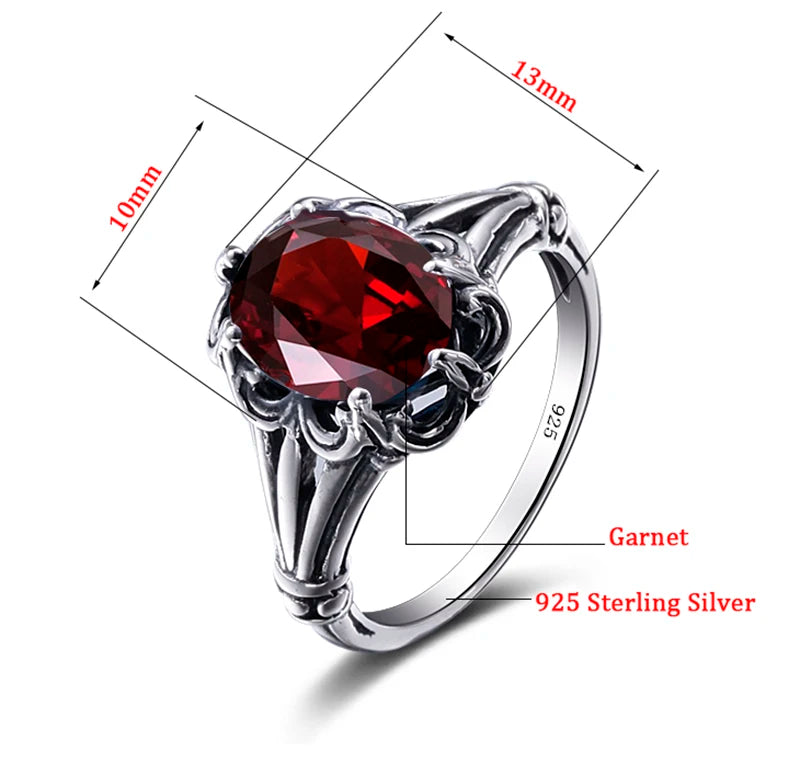 Damen-Eheringe Vintage Stil Aus 925er Sterlingsilber Mit Granatkristall Und Zirkonia