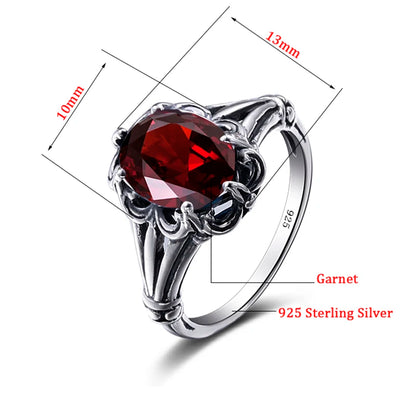 Damen-Eheringe Vintage Stil Aus 925er Sterlingsilber Mit Granatkristall Und Zirkonia