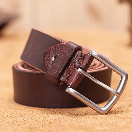 Herren Echtleder-Gürtel 3,5 cm Erste Schicht Rindsleder Stiftschnalle Jeans Casual Vintage
