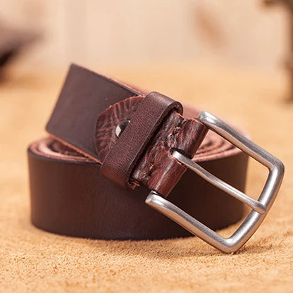 Herren Echtleder-Gürtel 3,5 cm Erste Schicht Rindsleder Stiftschnalle Jeans Casual Vintage